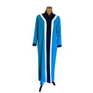 VTG Vandemere JcPenney Blue White Striped Velour Zip Robe House Coat Women’s M
